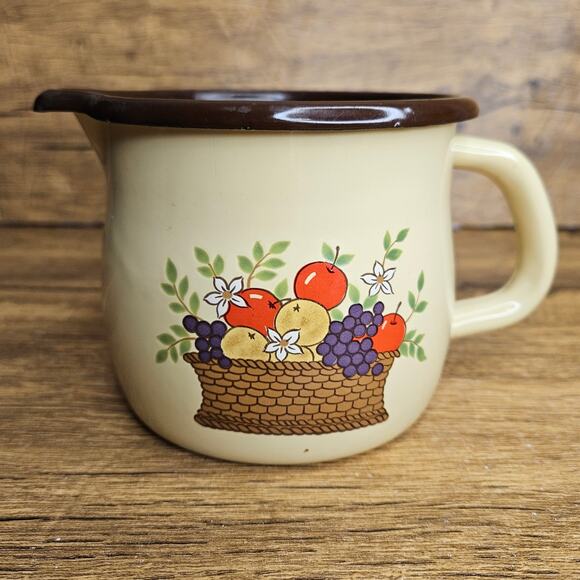 VIntage 1986 Enamel tin Pitcher Mug FTDA Fruit - Picture 1 of 5